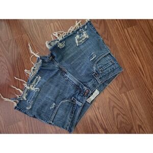 Levis 527 Low cutoffs Distressed Denim Shorts Medium Wash Blue Womens 32